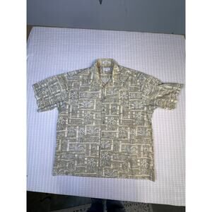 Pierre Cardin Hawaiian Shirt XXL Green Tropical Cotton Aloha Button Up